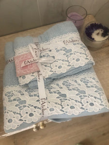 L'Atelier 17 Set 2 asciugamani in cotone "Prato Fiorito" Shabby Chic 6 colori