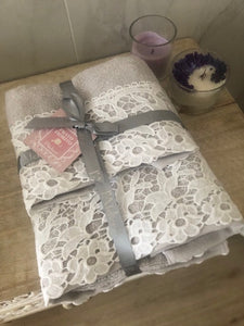 L'Atelier 17 Set 2 asciugamani in cotone "Prato Fiorito" Shabby Chic 6 colori