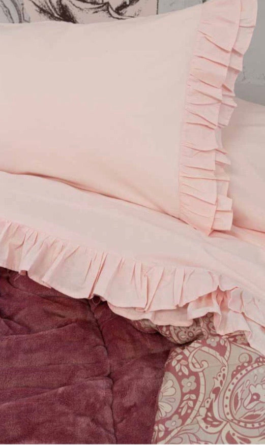 COMPLETO LENZUOLA LETTO SINGOLO BRIGITTE - ROSA- 100%COTONE-ATELIER17