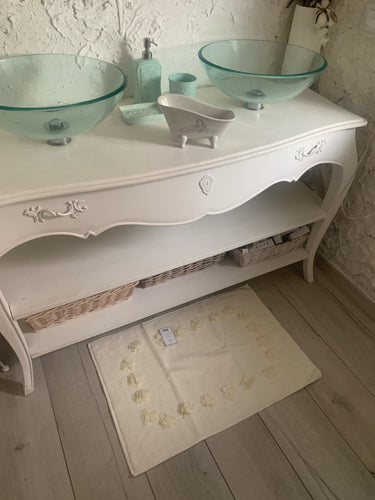 SET BAGNO 4 PEZZI TAPPETO + GIRO WATER FIORI FOGLIE SHABBY MODERNO