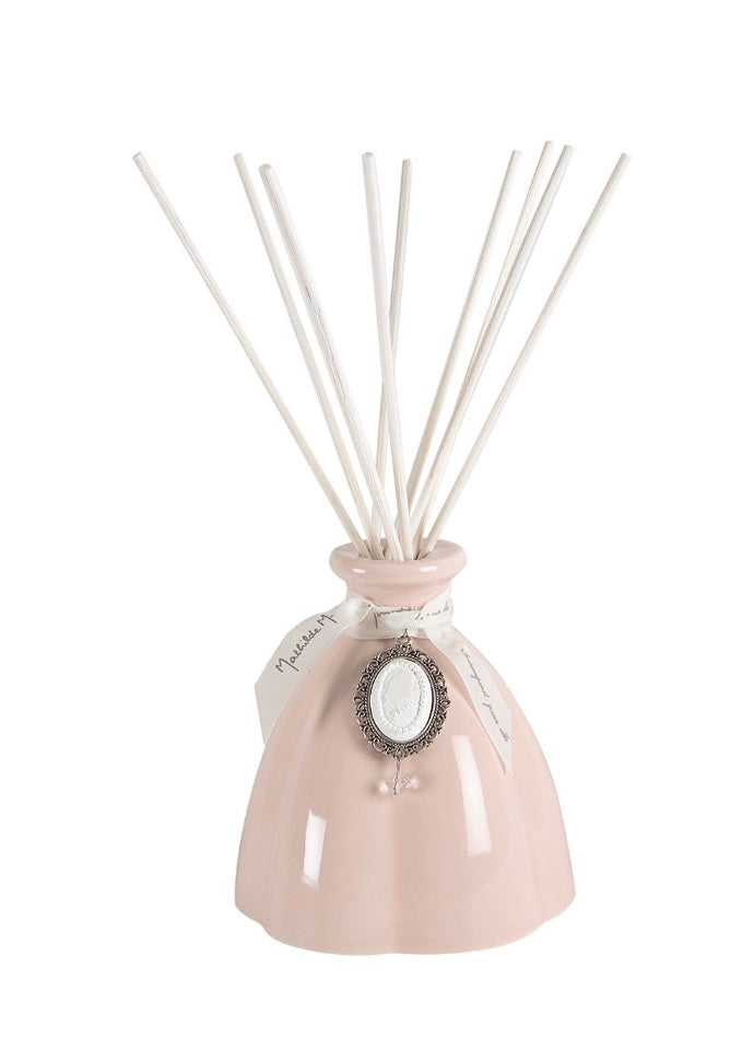 diffusore di profumo marquise di mathilde M In boccetta in ceramica rosa cipria shabby vintage con bastoncini