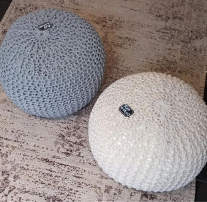 Pouf in cotone intrecciato stile shabby nordico colore panna