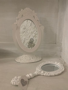 Specchio decorativo da tavolo con cornice in legno shabby