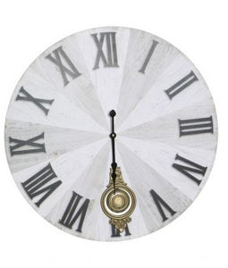 Orologio da parete con pendolo 58x58 vintage look con numeri romani. Di colore bianco e grigio chiaro